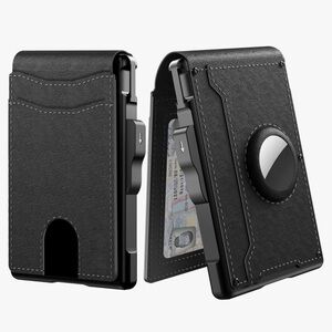 Black Leather Men’s Smart Wallet with Aluminum Card Holder & Smart Tag Holder